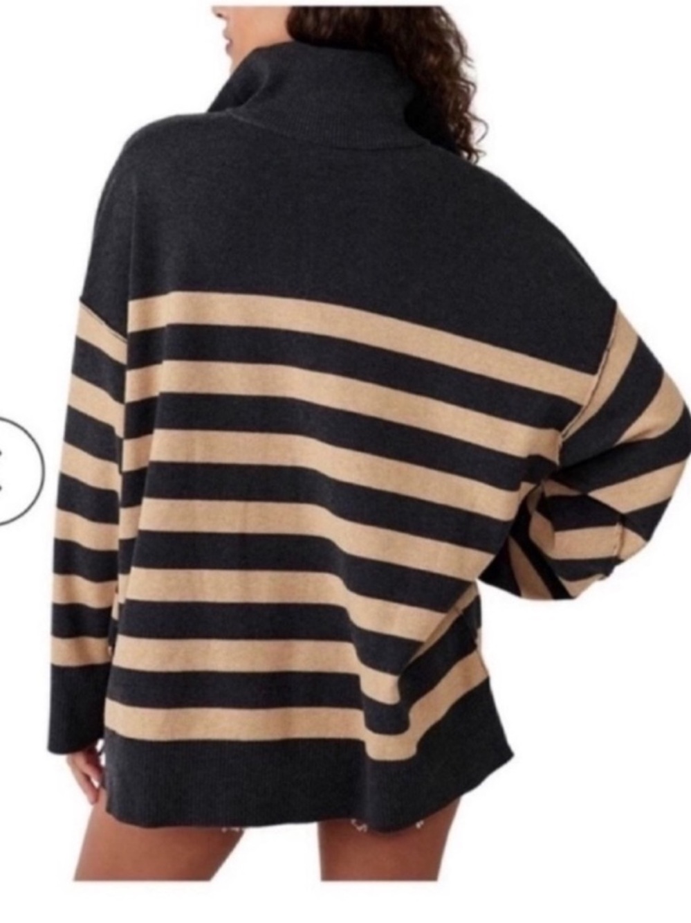Free People 1/4 zip Black and Tan Coastal stripe pullover sweater size X small - Picture 4 of 13
